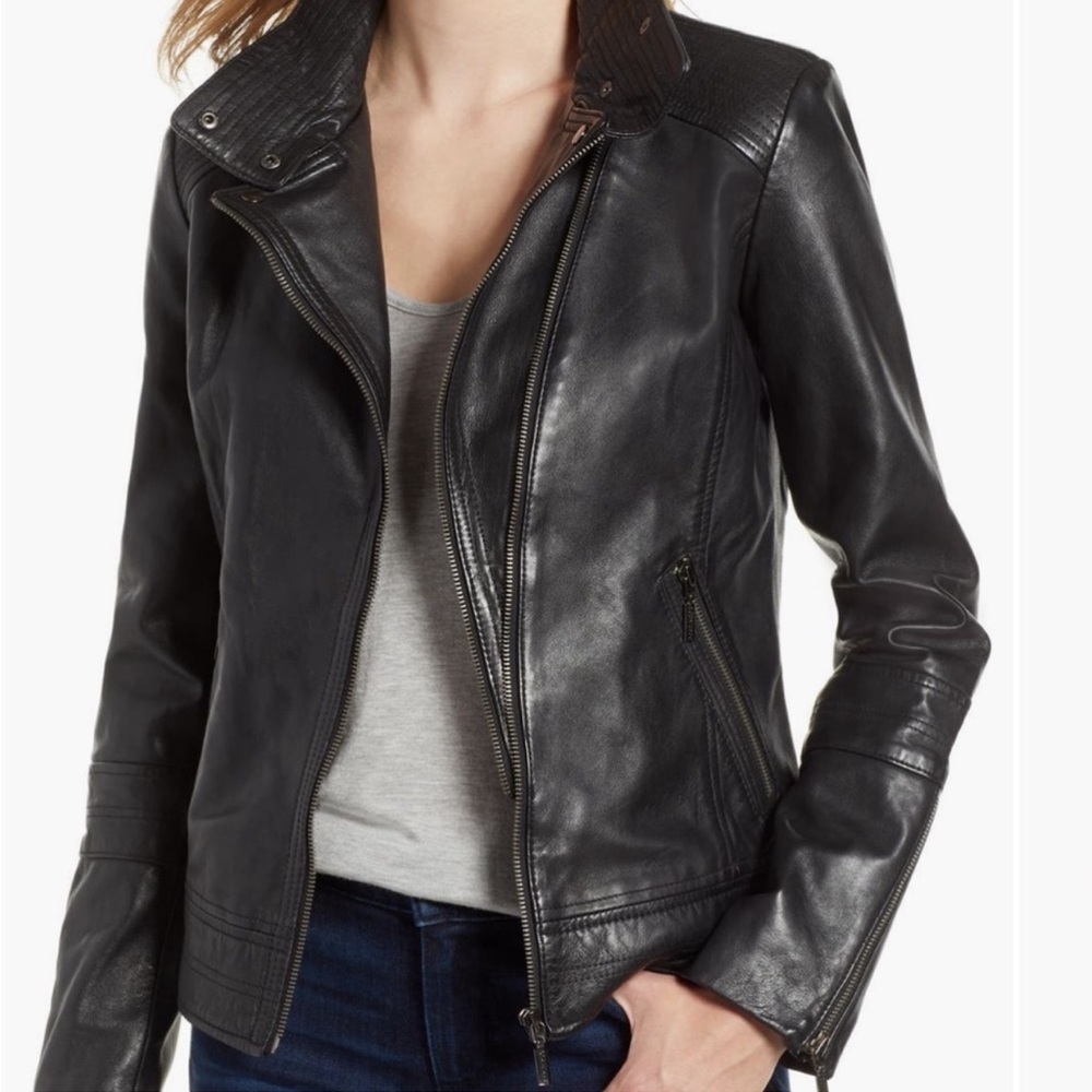 Brand New Women's Black Leather Moto Jacket